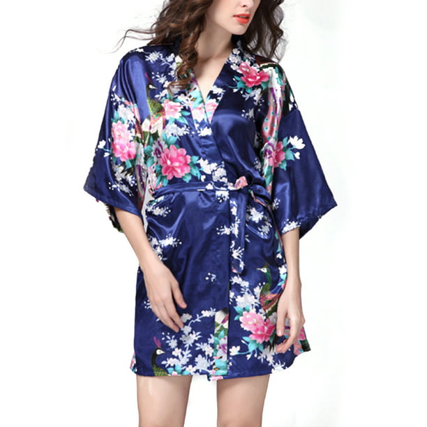 Details about   Plus Size XXXL Chinese Women Long Robe Print Flower Peacock Kimono Gown Bathrobe